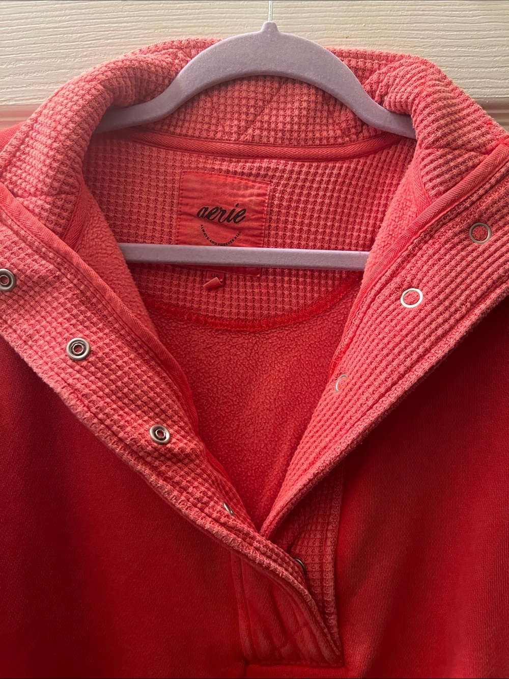 aerie Coral Pink Waffle Fleece Snap-Front Jacket